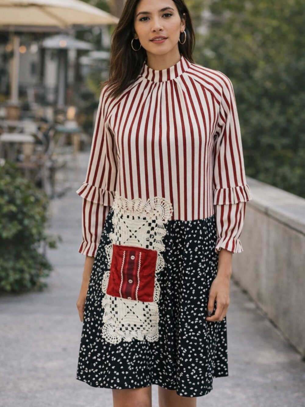 FIG Anthropologie Patchwork Dress Small Striped Crochet Mixed Print